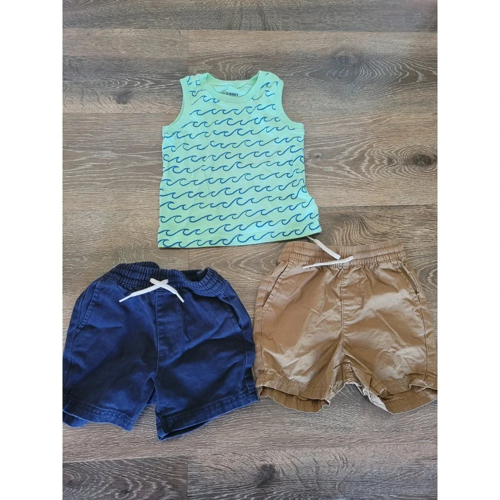 Old Navy Baby‎ Boy 18-24M Summer Outfit Set Mint Wave Tank Navy Khaki Shorts 3pc